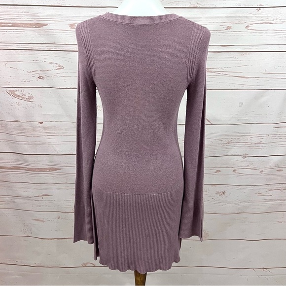 Free People Boho Dusty Mauve Criss Cross V-neckline Tunic Sweater - Picture 7 of 12